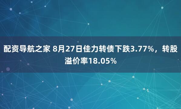 配资导航之家 8月27日佳力转债下跌3.77%,转股溢价率18.05%